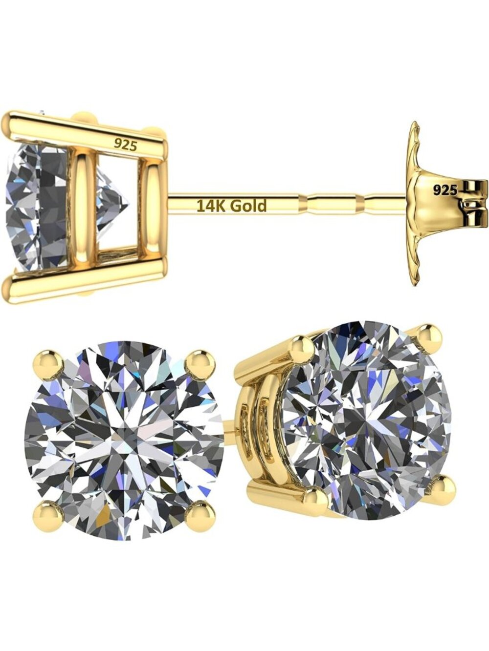 14K Gold Post Stud Earrings with Swarovski Zirconia - Hypoallergenic for